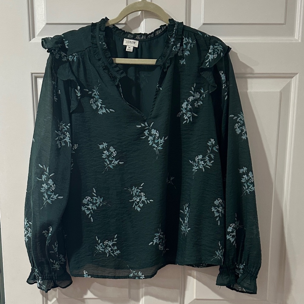 J. Crew Dark Green Floral Blouse